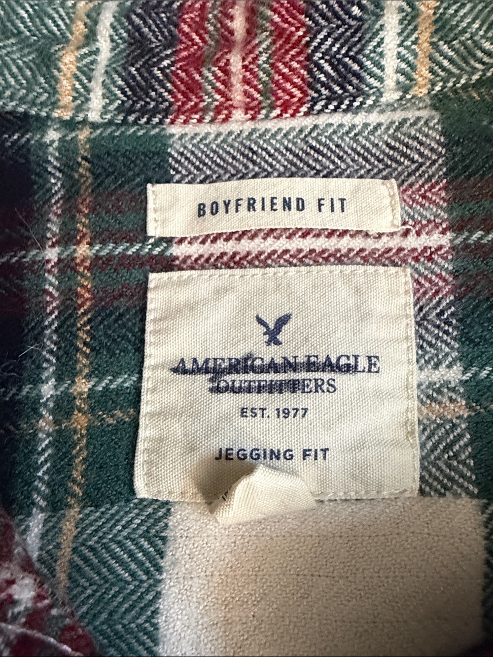 American Eagle Outfitters Green & Red Plaid Boyfriend Shirt - Picture 2 of 5